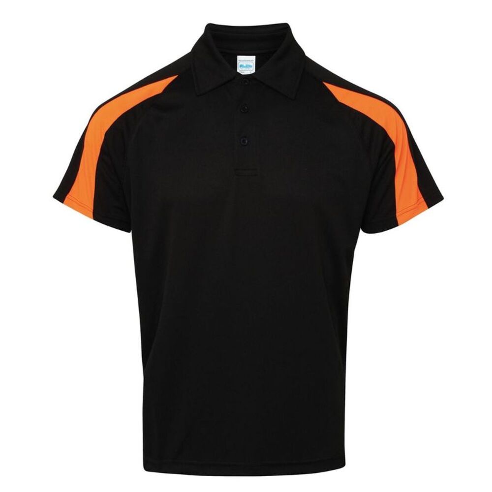 AWDis Just Cool Mens Short Sleeve Contrast Panel Polo Shirt / Jet Black/Electric